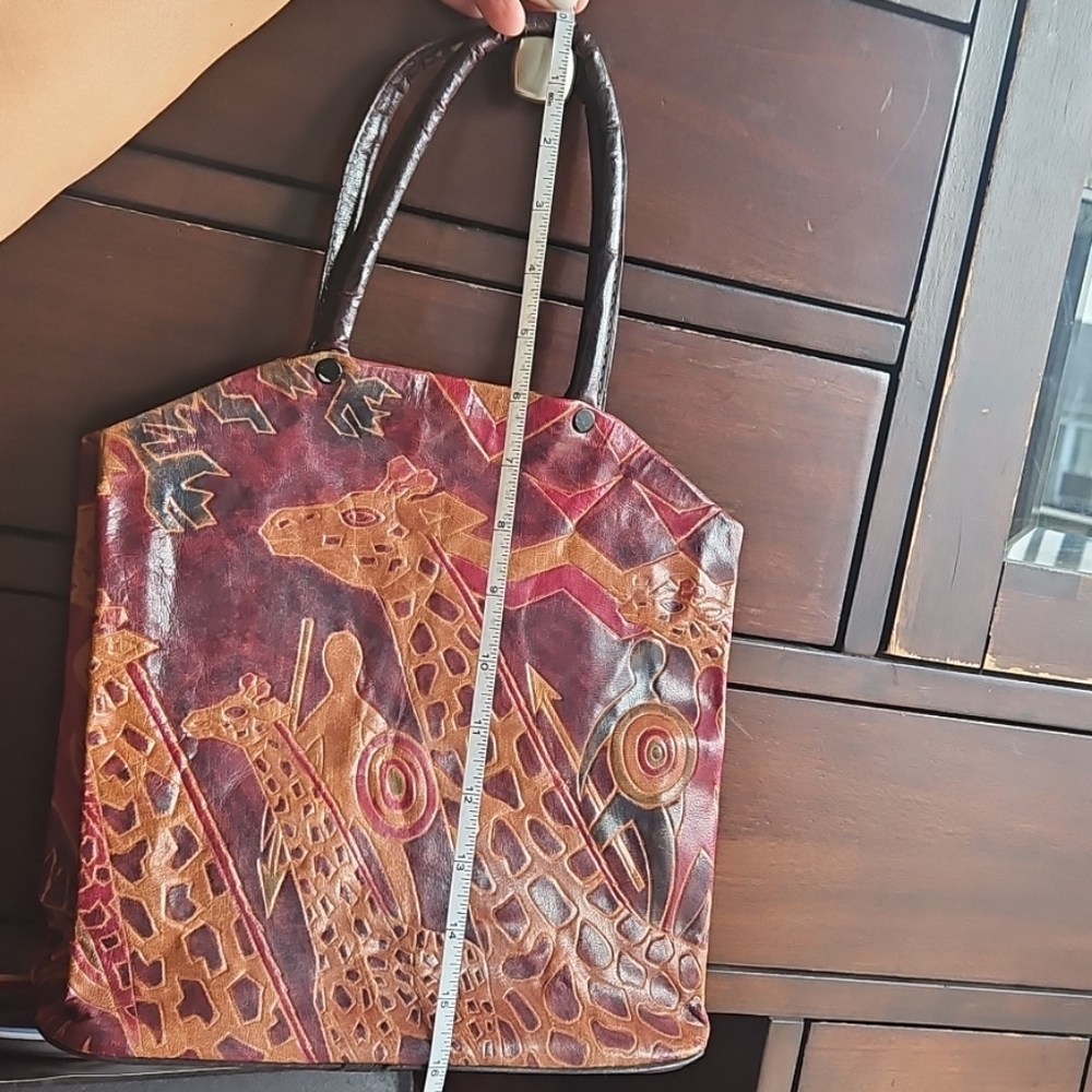 Vtg Unlined Tooled And Dyed Leatherold Vintage Tote India Authentic HANDMADE - Picture 13 of 16